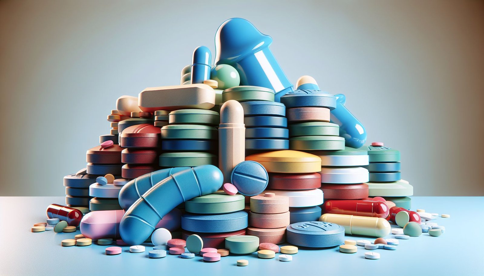 Image of various pills with stethoscope and heart shape symbolizing best pills for erection health and effective ED treatment